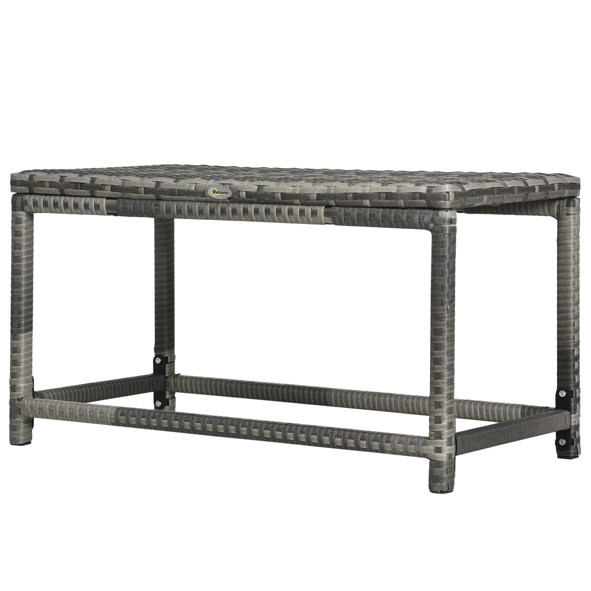 Patio Rattan End Table, Outdoor Side Table with Full Woven Table Top for Garden, Balcony, Mixed Grey