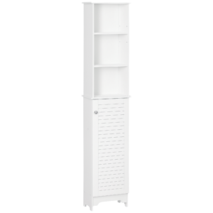 Tall Bathroom Storage Cabinet, Freestanding Linen Tower with 3-Tier Open Adjustable Shelf, White