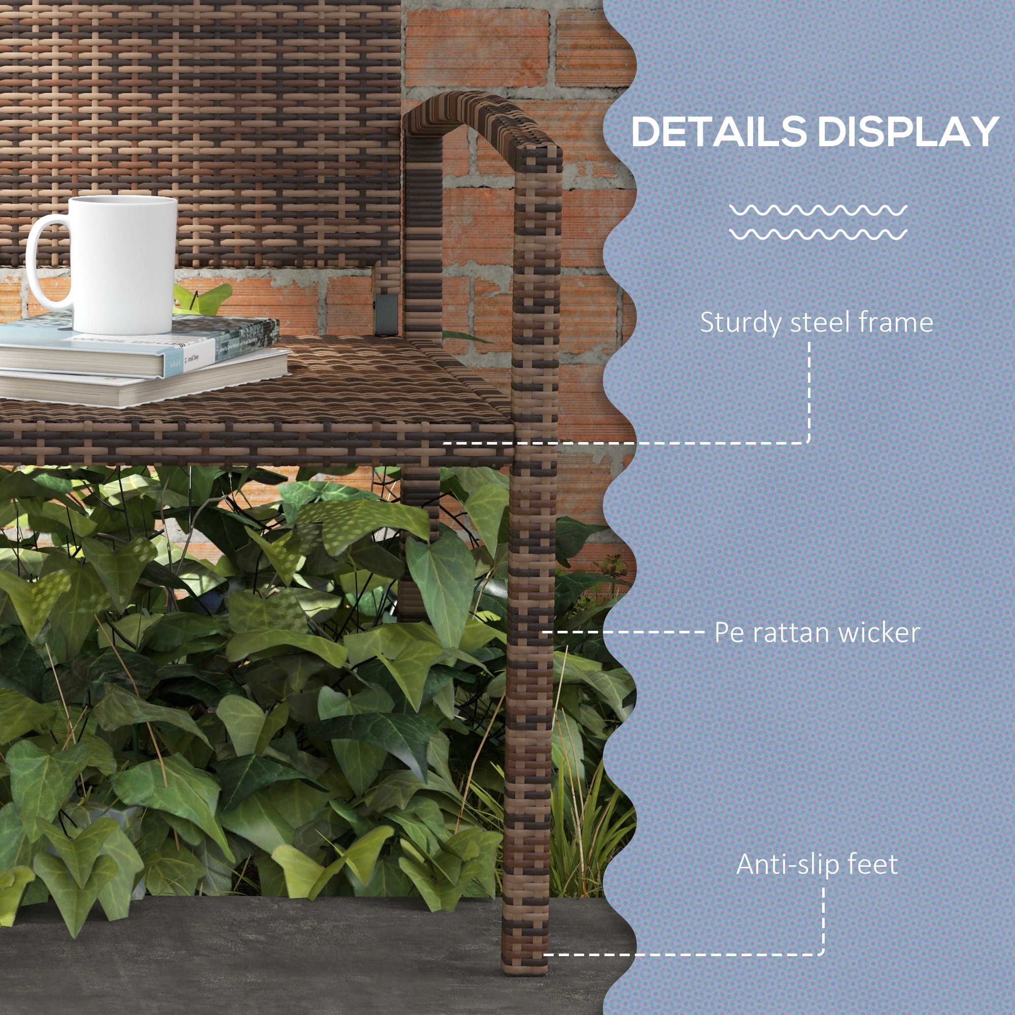 Rattan Wicker Loveseat Garden Furniture Leisure Chair with Armrests Brown - Image 4