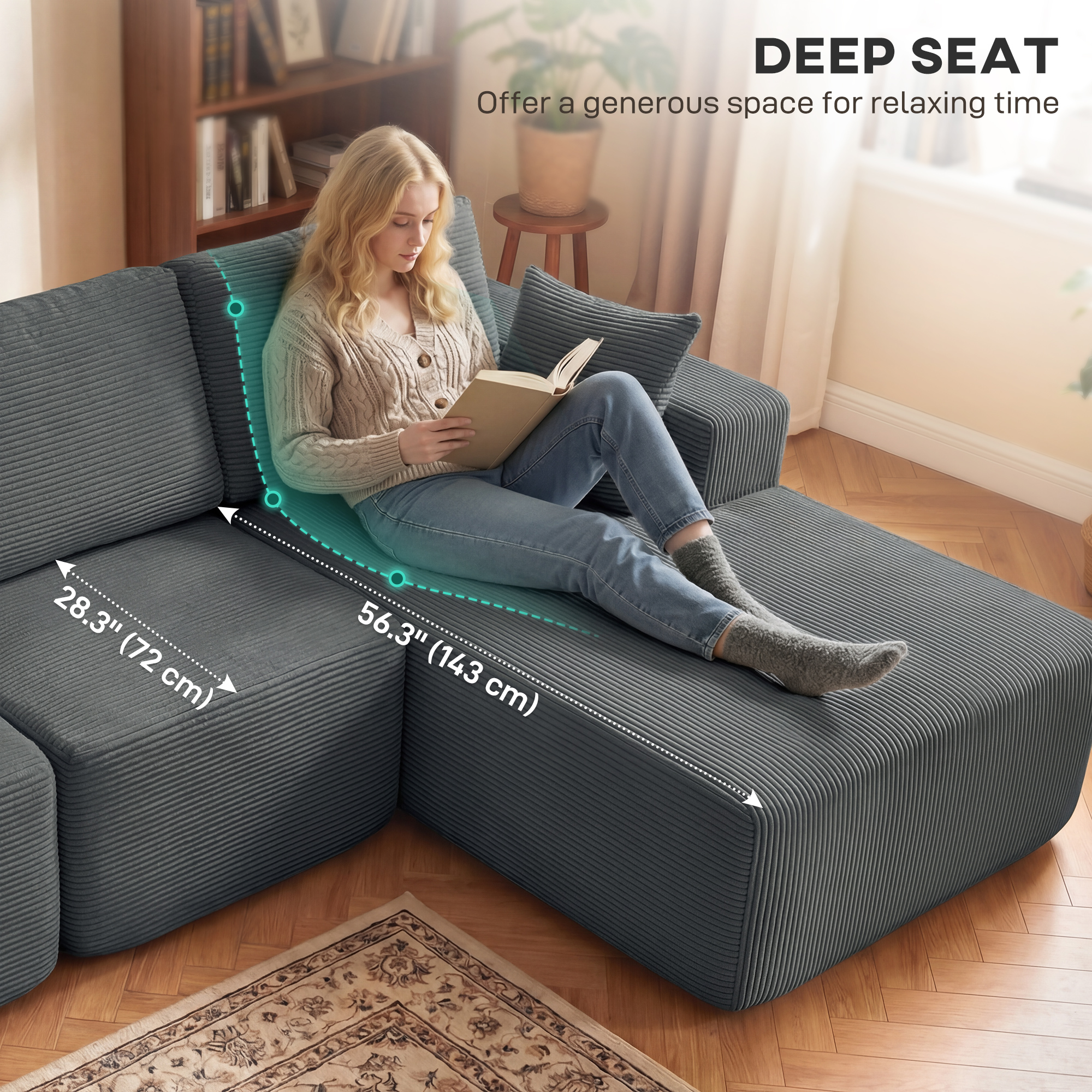 2-in-1 Modular Sectional Sofa, Boneless L Shaped Couch Sofa Bed, Dark Grey - Image 4