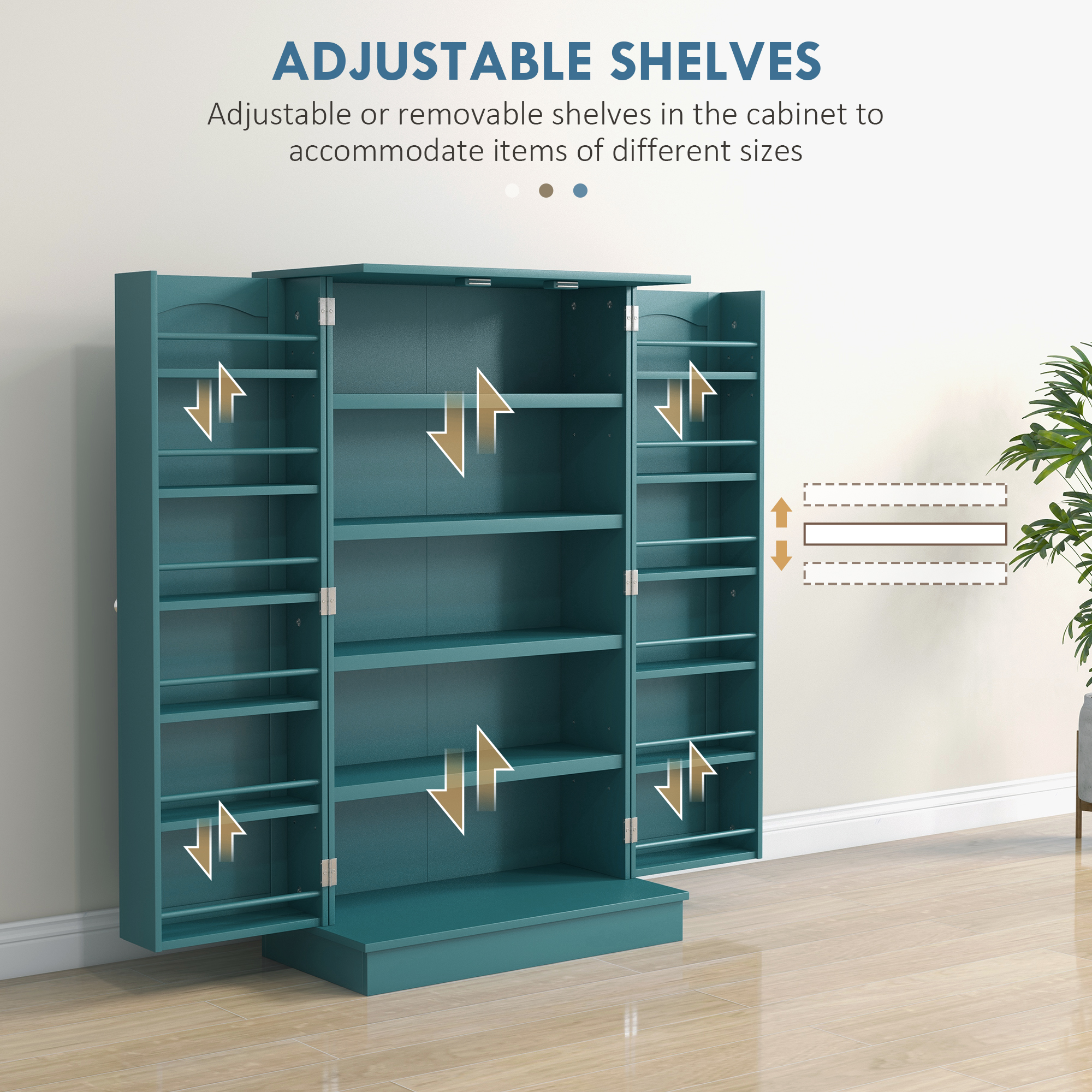 41" Storage Cabinet, 2-Door Kitchen Pantry Cabinet with 5-tier Shelving, 12 Spice Racks, Adjustable Shelves, Teal Blue - Image 3