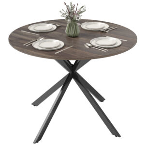 40" Round Kitchen Table for 4, Industrial Dining Table with Steel Legs for Dining Room, Distressed Brown