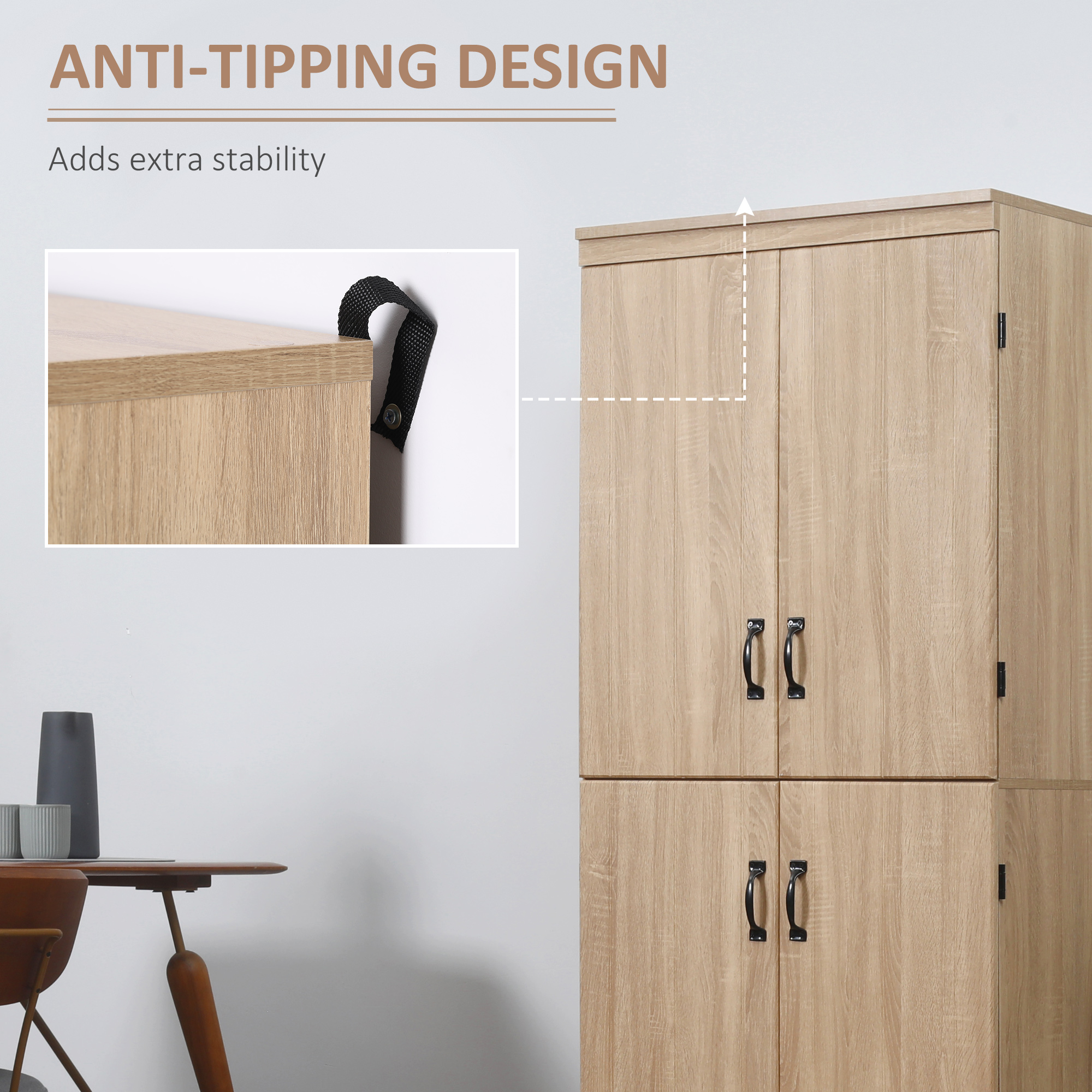 70" 4-Door Storage Cabinet, Freestanding Pantry Cabinet with Adjustable Shelves for Living Room, Natural - Image 4
