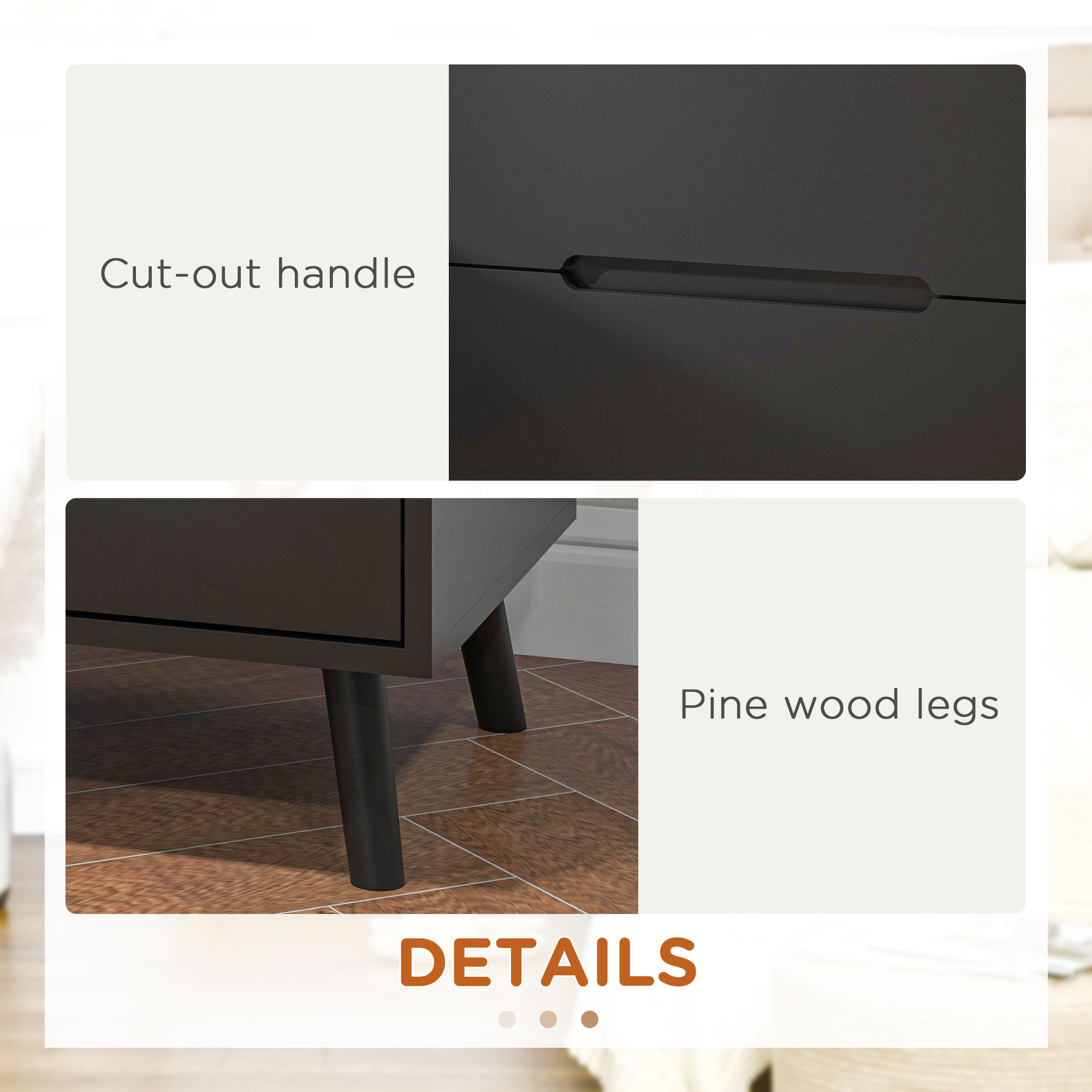 Modern Nightstand, Night Table with 2 Drawers, Bed End Table with Solid Wood Legs for Bedroom - Image 4