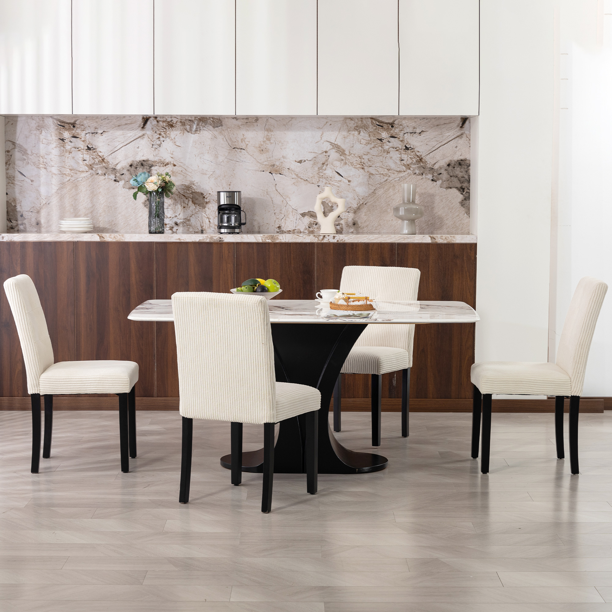 Modern Dining Chairs Set of 4, Kitchen Chairs with Rubberwood Legs and Padded Seat, Beige - Image 5