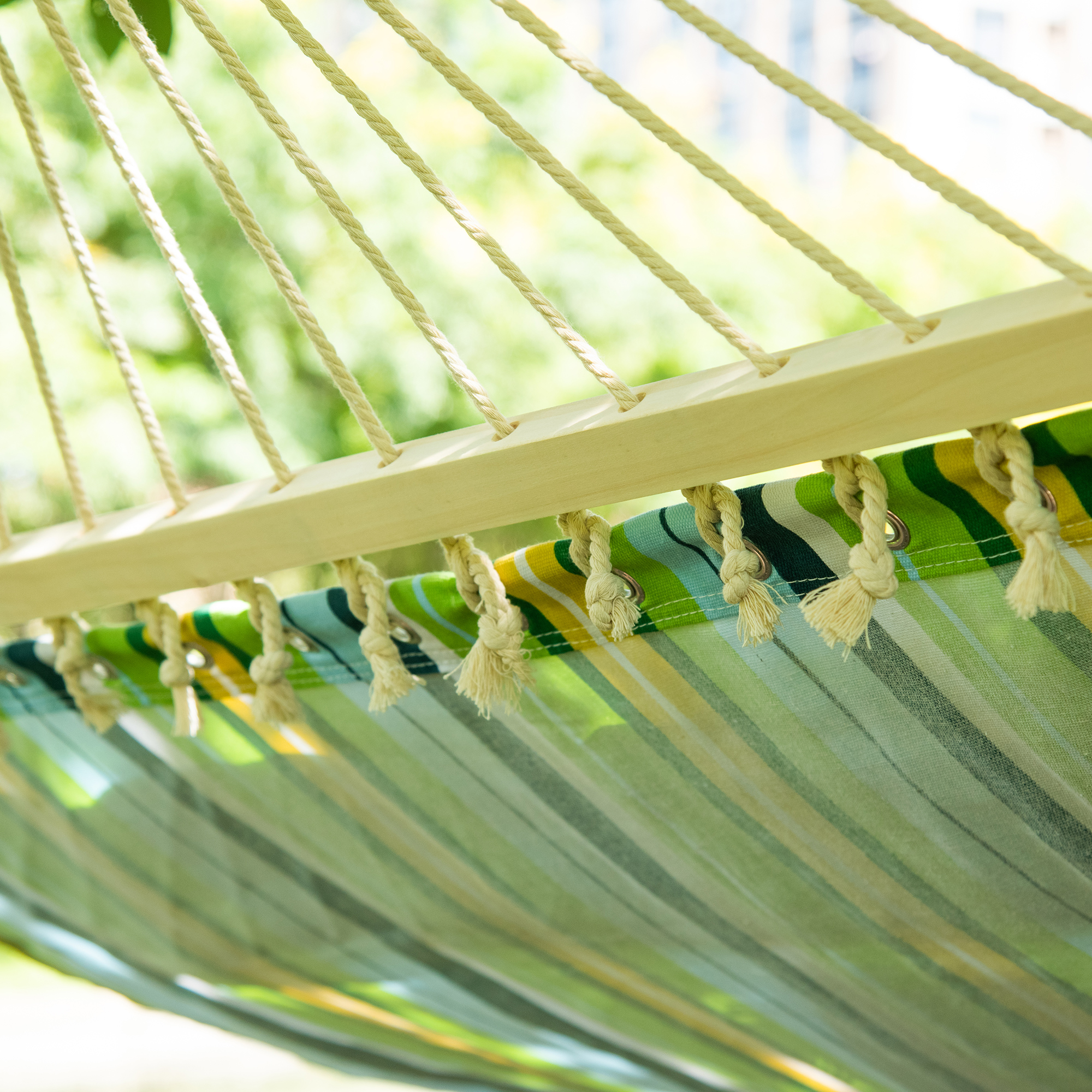 83" Patio Double Hammock, Wide Outdoor Hammock Bed Striped Fits 2 People Sunbed Camping hang Sleep w/ Pillow, White Stripe - Image 5