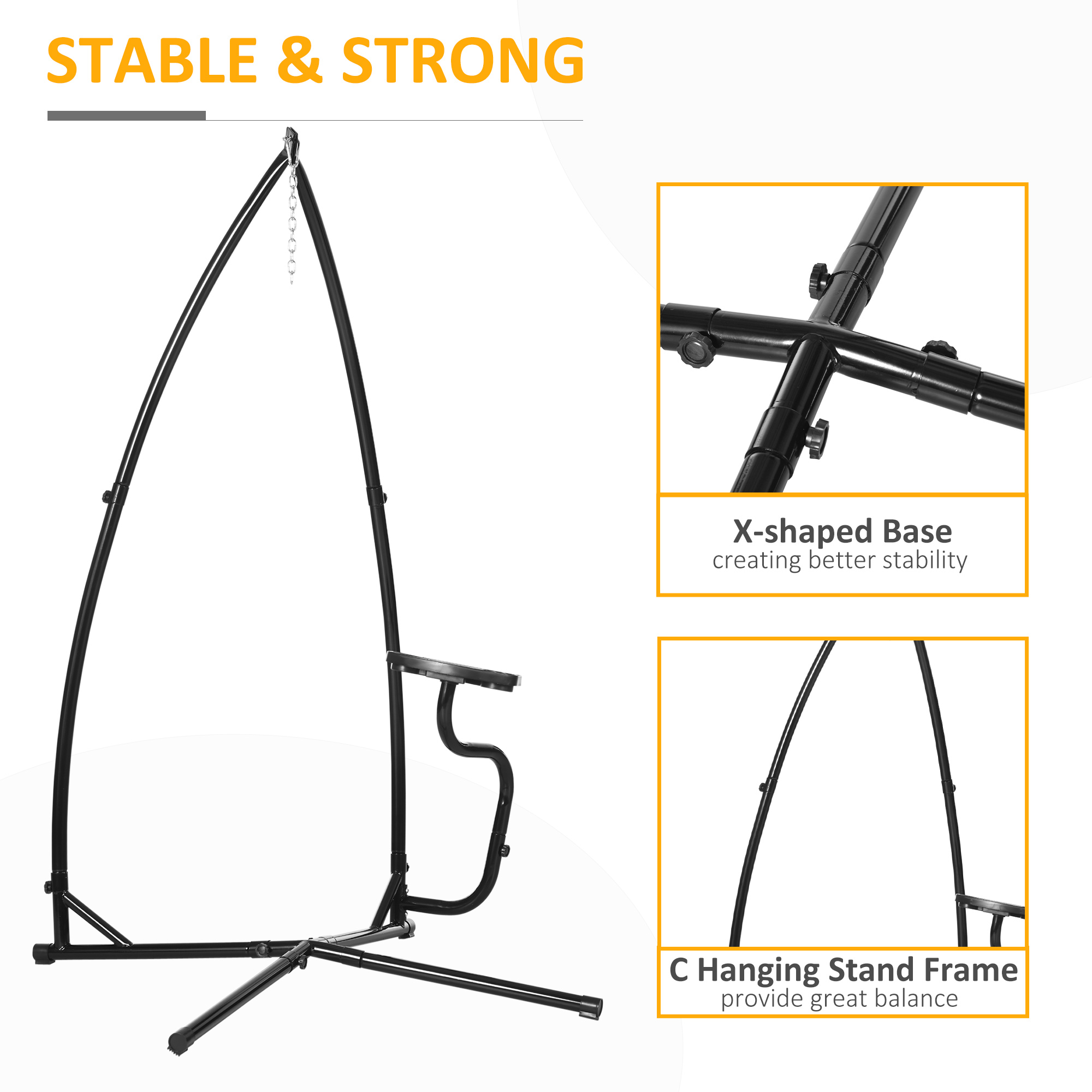 Hammock Chair Stand Only, Metal C-Stand for Hanging Hammock Chair with Tray for Indoor, Outdoor, Porch, Patio, Black - Image 2