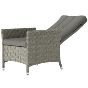 Wicker Outdoor Recliner Chair, Wicker Reclining Patio Chair with Adjustable Backrest and Cushion, Grey
