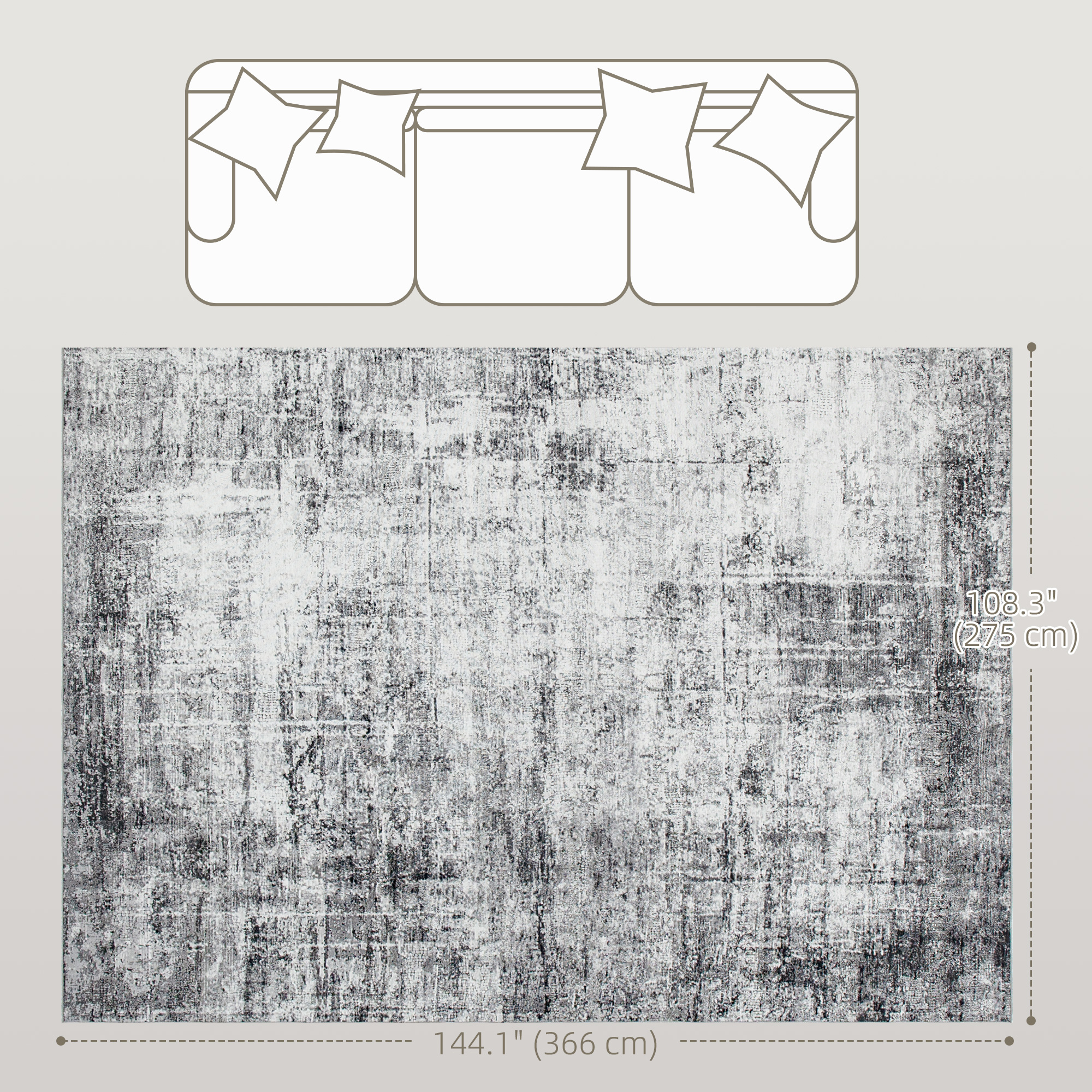 Area Rug for Living Room 9x12, Modern Abstract Machine Washable Rug, Non-Slip Carpet for Bedroom, Dining Room, Grey - Image 3