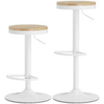 Wood Barstools Set of 2, Swivel Bar Stools with Adjustable Height for Kitchen Counter, Natural Wood and White