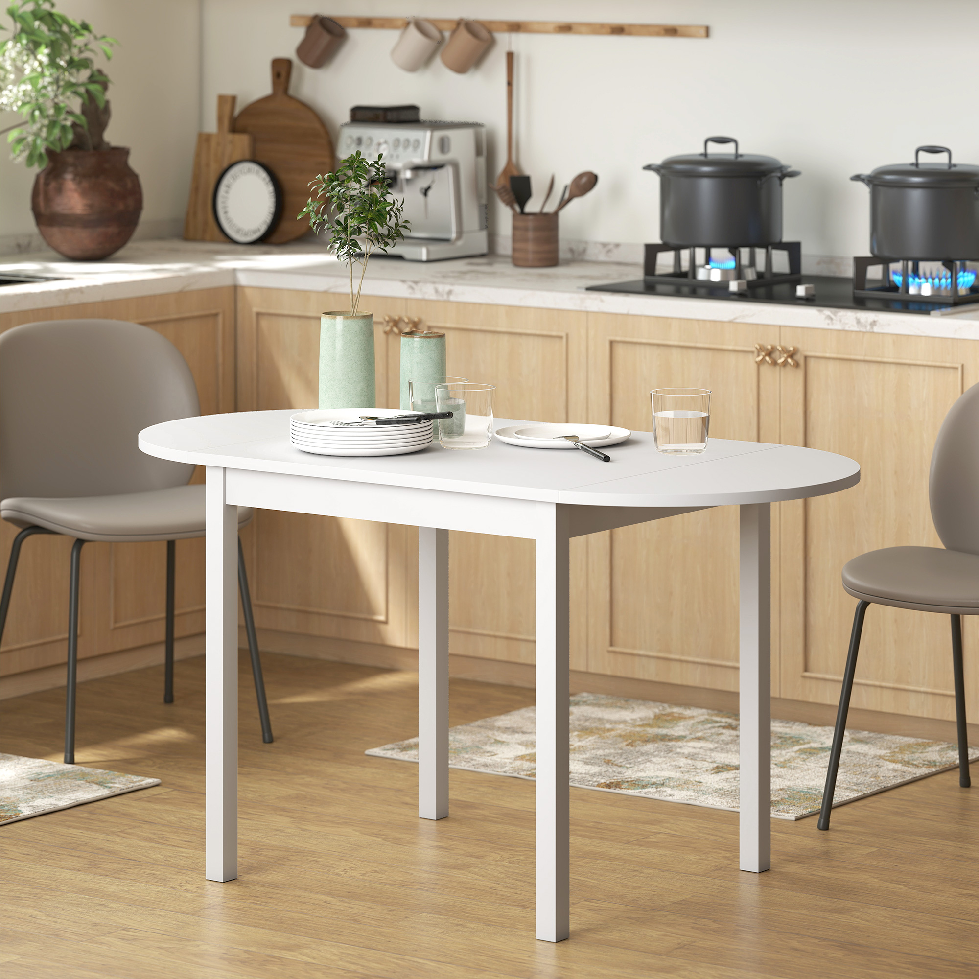 Solid Wood Kitchen Table, Drop Leaf Tables for Small Spaces, Folding Dining Table, White - Image 6