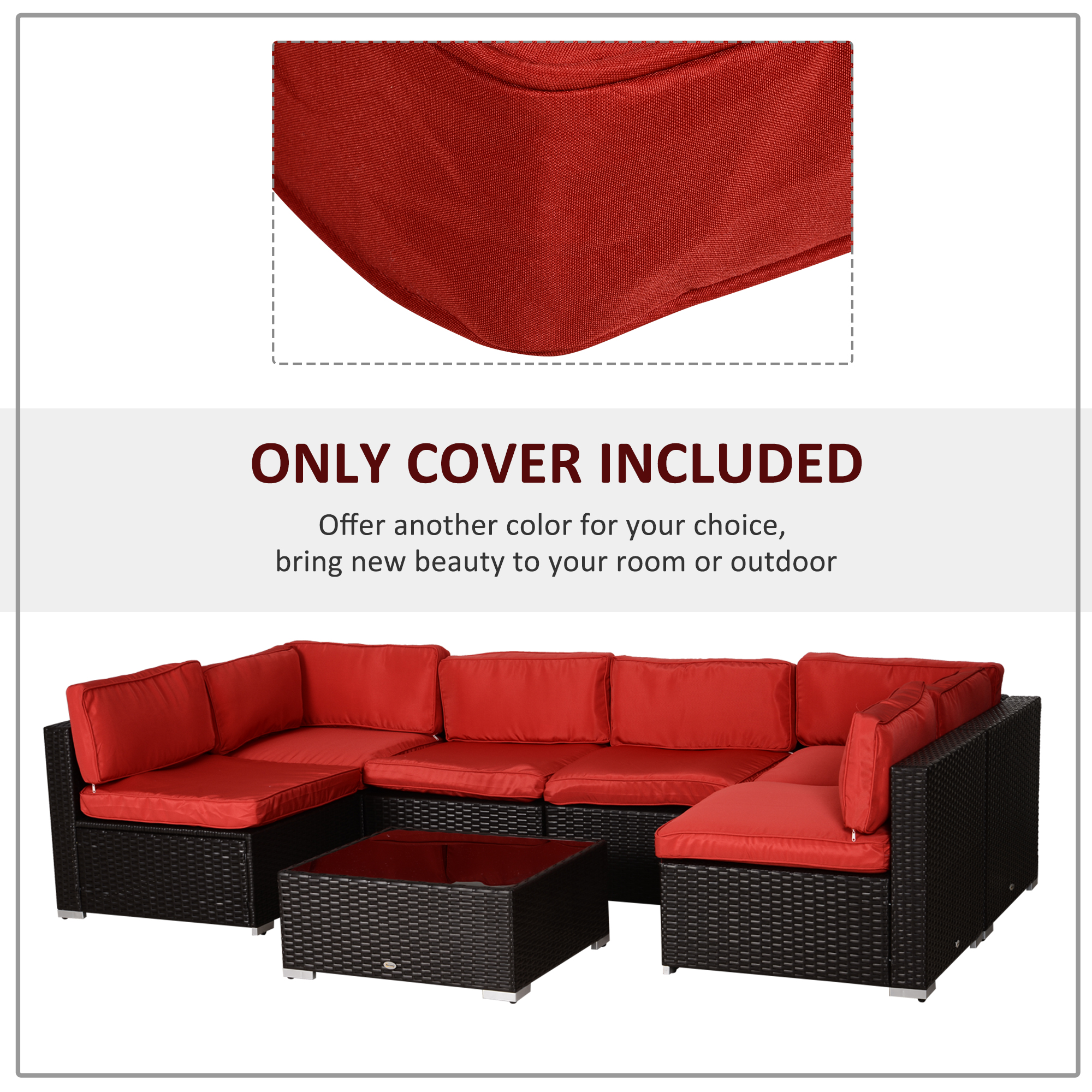 Outdoor 14pc Patio Rattan Sofa Set Cushion Polyester Cover Replacement Set - No Cushion Included Red - Image 4