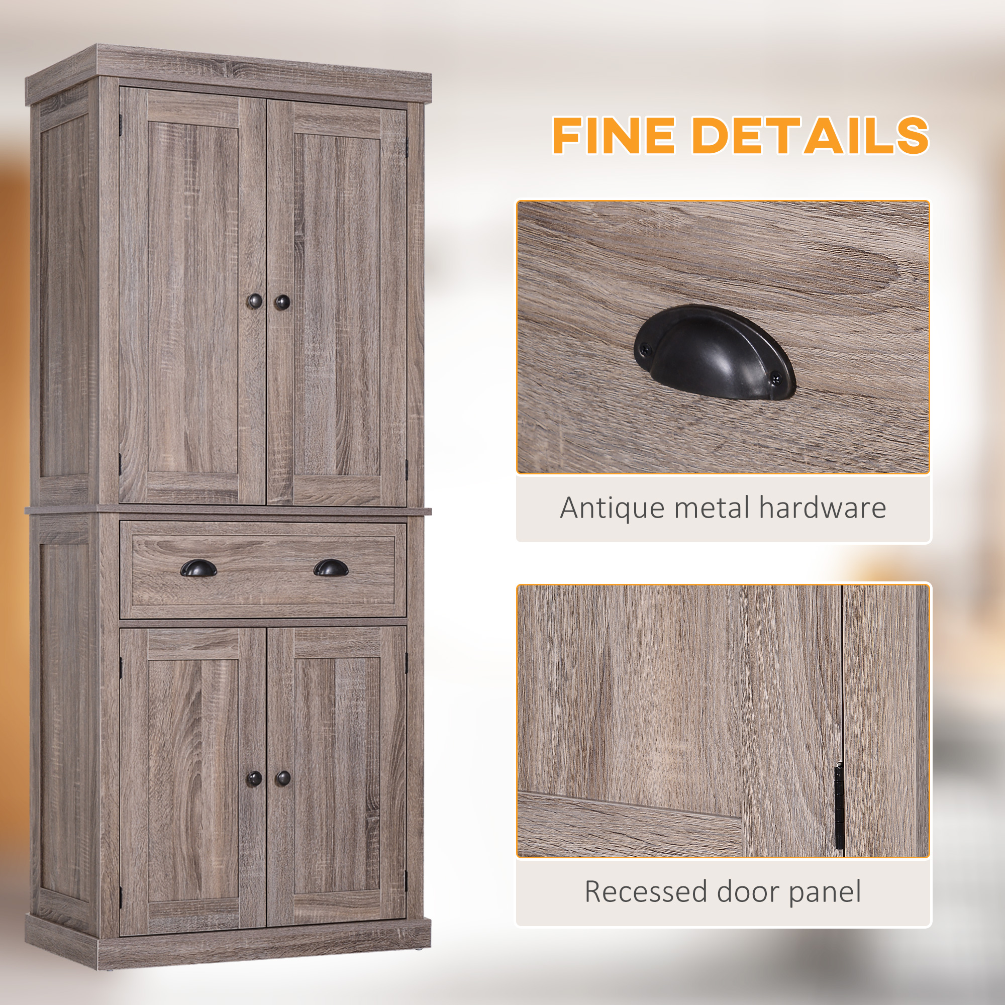 Long Standing Kitchen Cabinet w/ 2 Drawers MDF Board, Wood Grain - Image 4