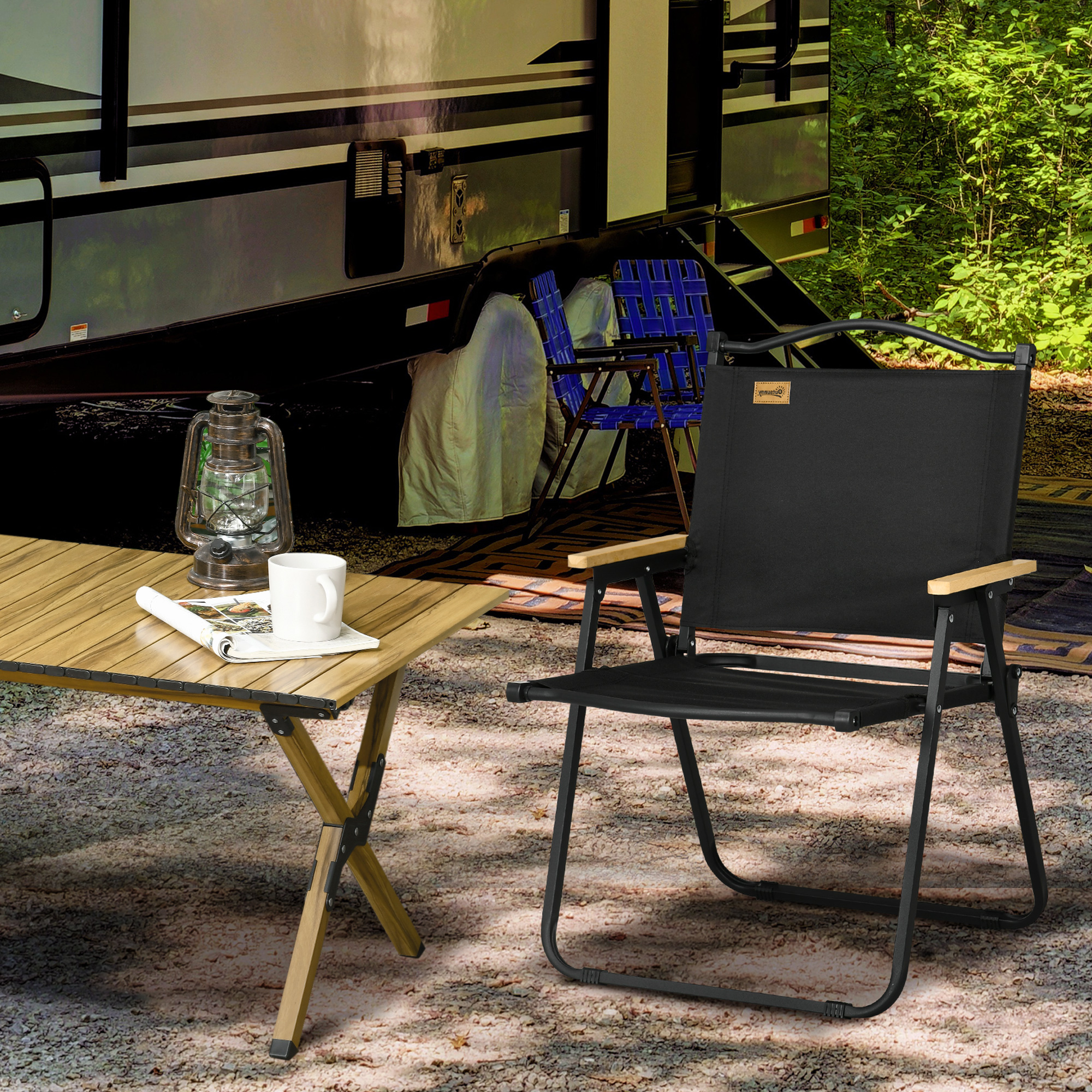 Camping Chair, Lightweight Folding Chair, Portable Armchair, Excellent for Festivals, Fishing, Black - Image 6