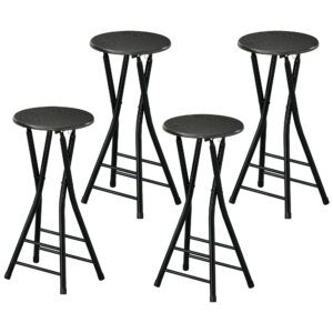 Set of 4 Foldable Barstools, Counter Height Bar Stools with Footrest and Steel Legs for Kitchen Island, Black
