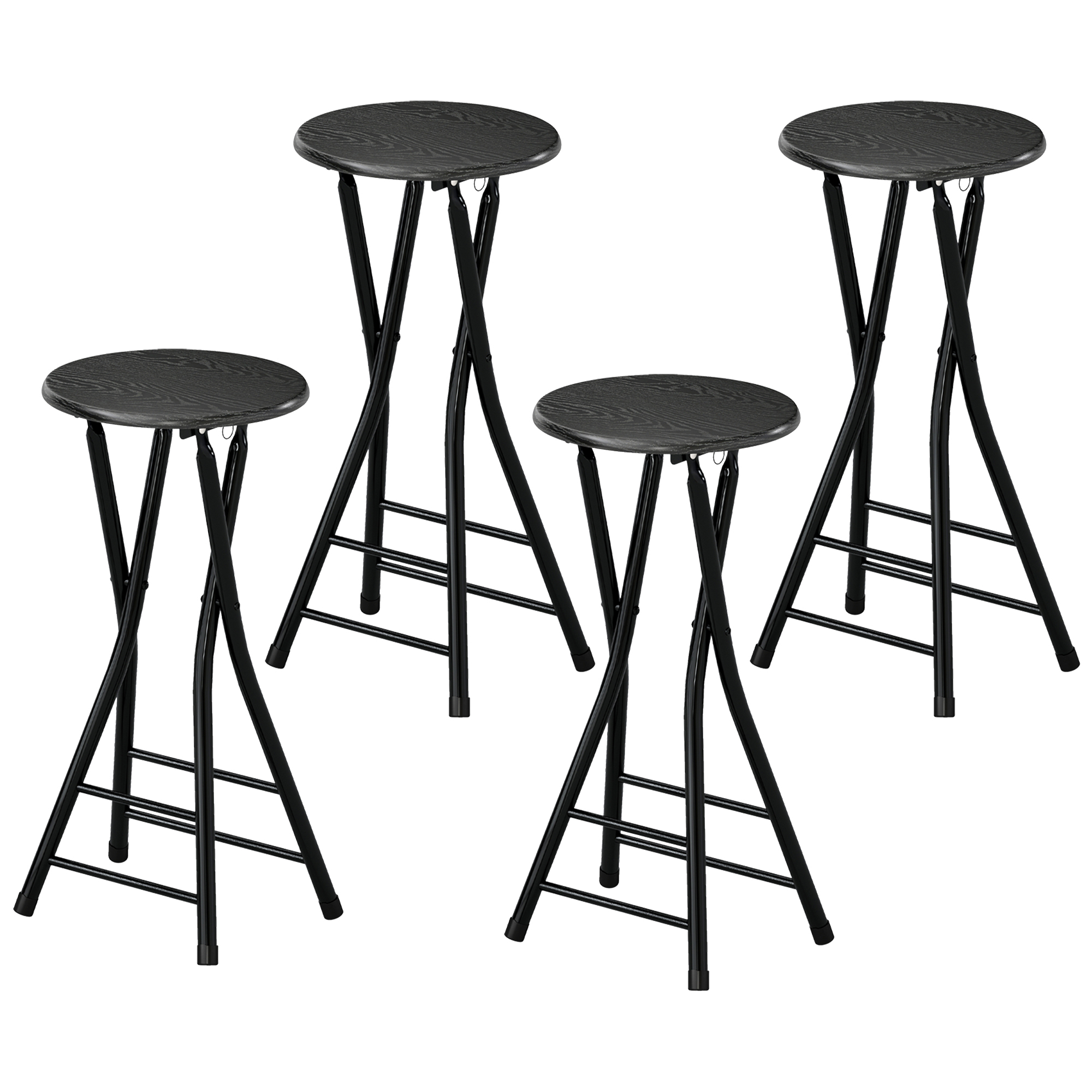 Set of 4 Foldable Barstools, Counter Height Bar Stools with Footrest and Steel Legs for Kitchen Island, Black