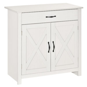 Farmhouse Sideboard Buffet Cabinet, Storage Cabinet with Barn Doors, Distressed White