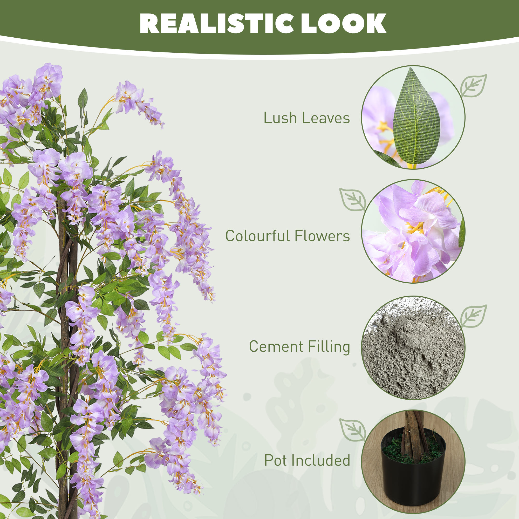 5.9FT Fake Wisteria Tree with Natural Wood Trunk, Artificial Plant in Nursery Pot, Greenery Tall Faux Floor Plant Purple - Image 2