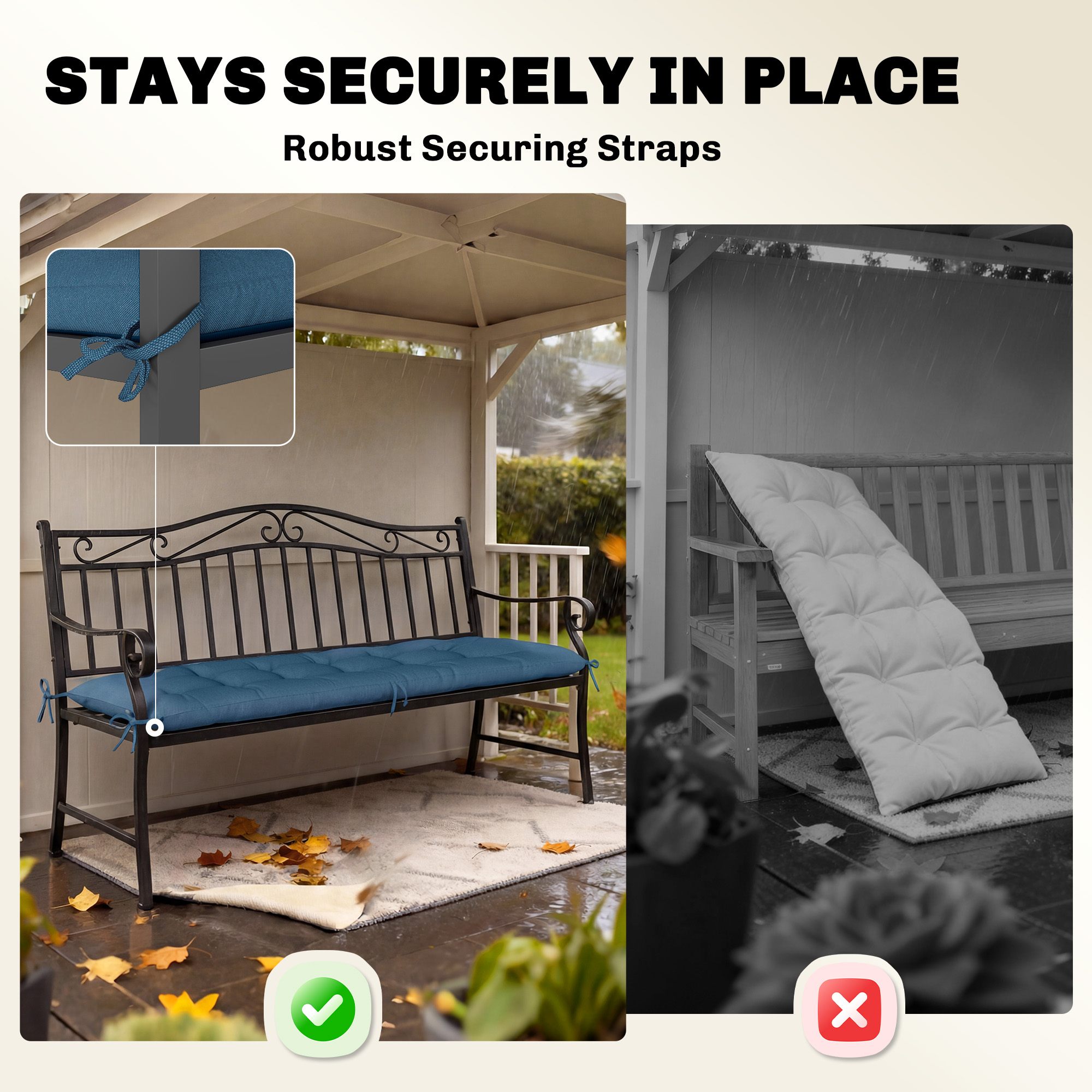 Patio Lounge Chair Cushion, UV50+ Chaise Lounge Chair Cushion with Securing Straps for Patio, 78 x 25.6 inch, Blue - Image 5