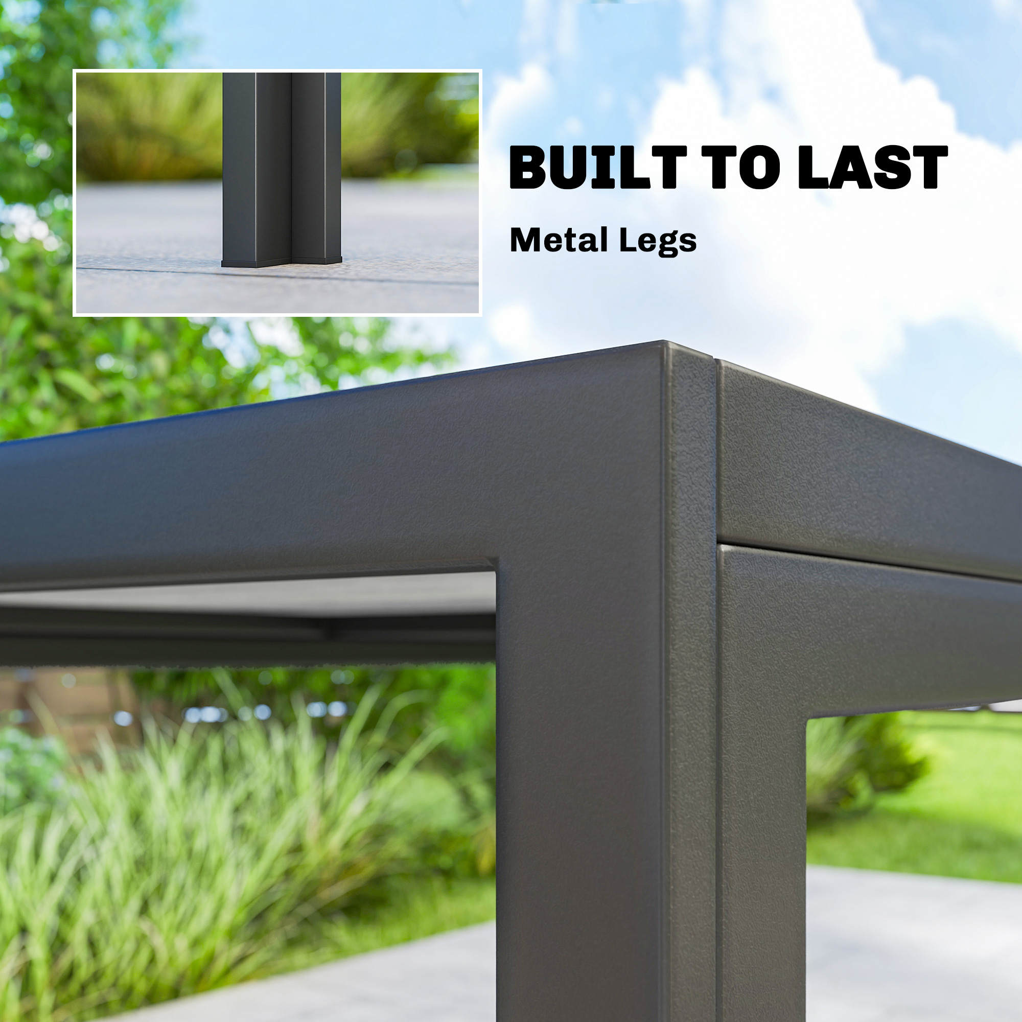 Outdoor Dining Table for 4-6, 59" Outdoor Patio Table with Metal Legs, Wood-Effect Top, Grey - Image 4
