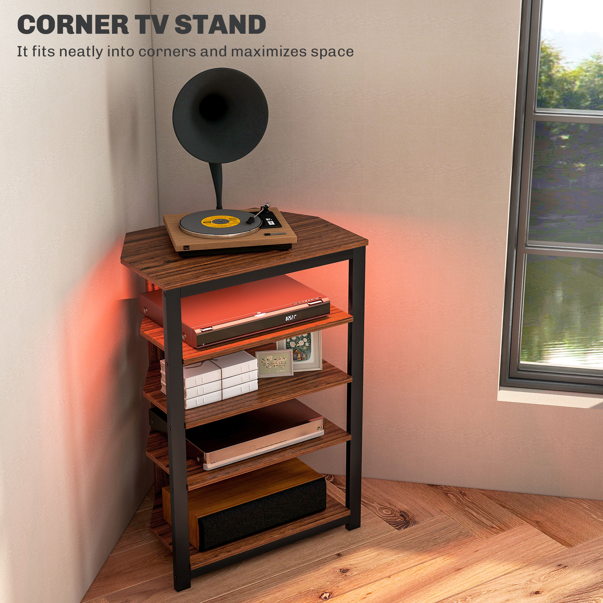 TV Stand for TVs up to 29", Entertainment Center with 4-Tier Storage Shelves and LED Lights for Living Room - Image 2