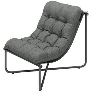 Outdoor Patio Chair, Comfy Sling Lounge Chair with Cushion, Breathable Wide Seat, Steel Frame, Dark Grey
