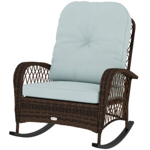 Outdoor Wicker Rattan Rocking Chair Patio Rocker with Thick Cushions for Garden Backyard Porch, Light Green