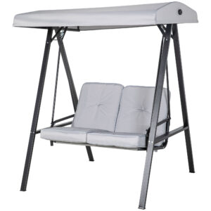 2-Seater Outdoor Porch Swing with Adjustable Canopy, Patio Swing Chair for Garden, Poolside, Backyard, Grey