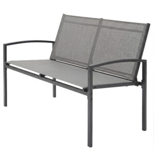 Outdoor Garden Bench, 44 in Metal Patio Garden Park Bench with Breathable Mesh Fabric, 484 lb Load Capacity, Grey