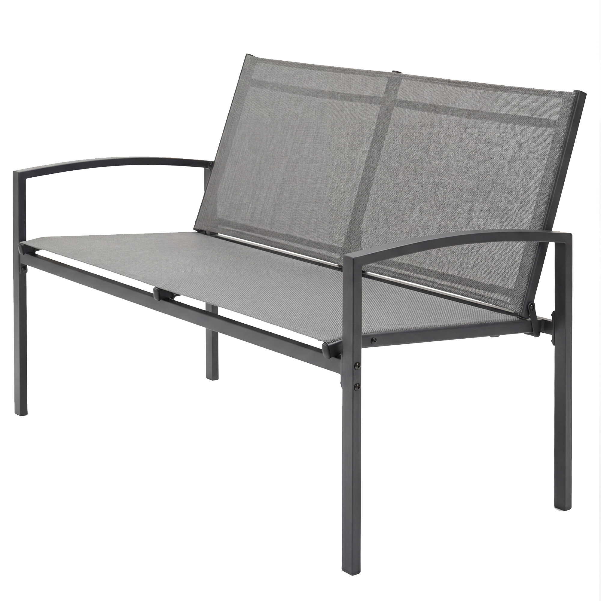 Outdoor Garden Bench, 44 in Metal Patio Garden Park Bench with Breathable Mesh Fabric, 484 lb Load Capacity, Grey