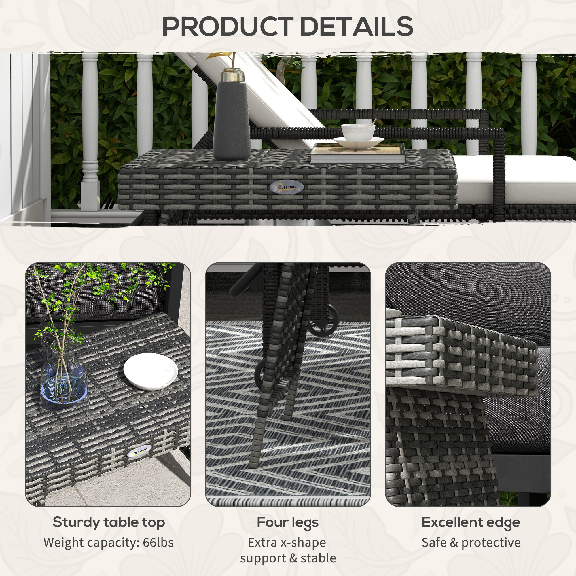 Outdoor Rattan Foldable End Table, Metal Frame Patio Wicker Table, Coffee Table Side Table for Poolside, Lawn, Garden, Mixed Grey - Image 5