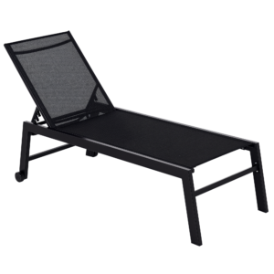 Outdoor Lounge Chair, Patio Lounger with 5-Position Reclining Backrest and 2 Wheels for Poolside, Beach, Lawn, Black