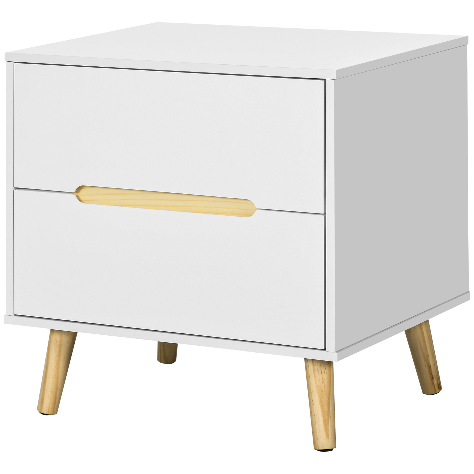 Nightstand, Bedside Table with 2 Drawers, Modern Side End Table with Solid Wood Legs for Bedroom, White