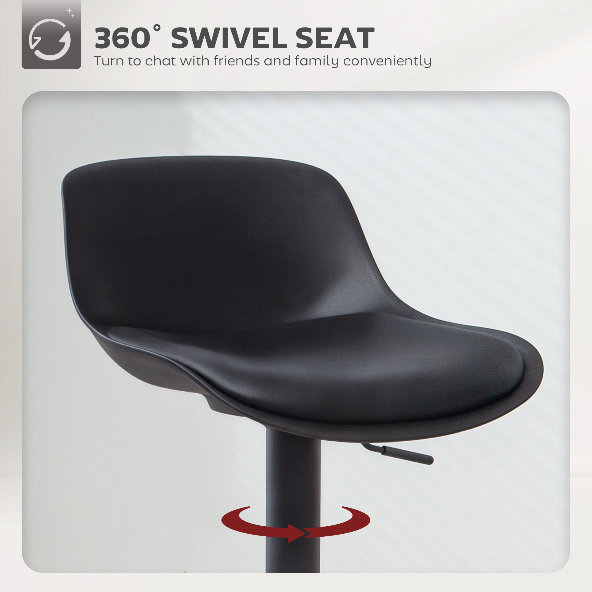 Counter Height Bar Stools Set of 2, Streamlined Bar Chairs with Adjustable Height and Swivel PU Leather Seat, Black - Image 3