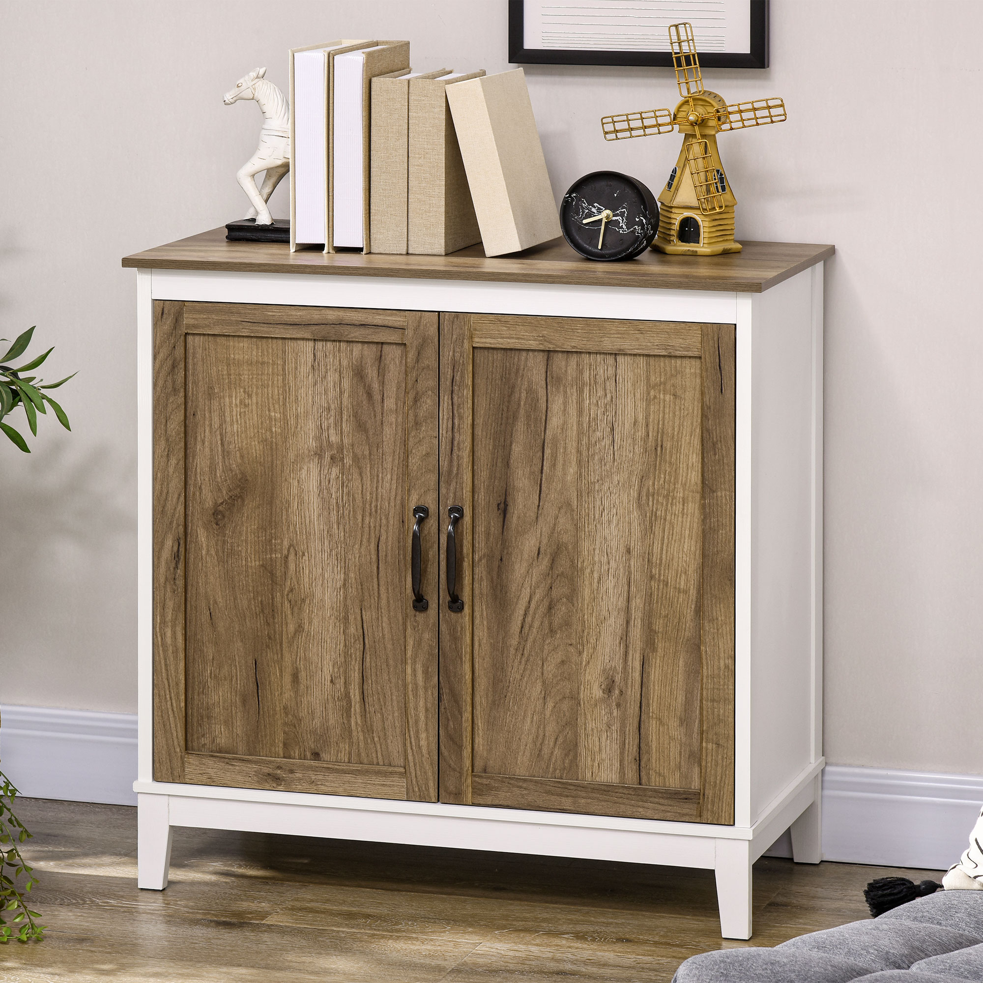 Farmhouse Sideboard, Storage Cabinet with 2 Doors and Shelves Kitchen, Living room, 30.9" x 15.4" x 30.9", Dark Oak - Image 6