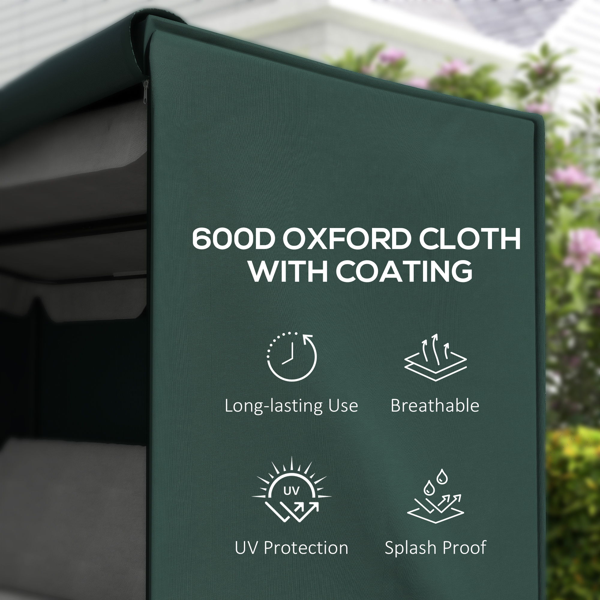 3-Seater Patio Swing Cover, Outdoor Garden Furniture Protection Hammock Glider Cover, 81" x 49" x 65", Dark Green - Image 2