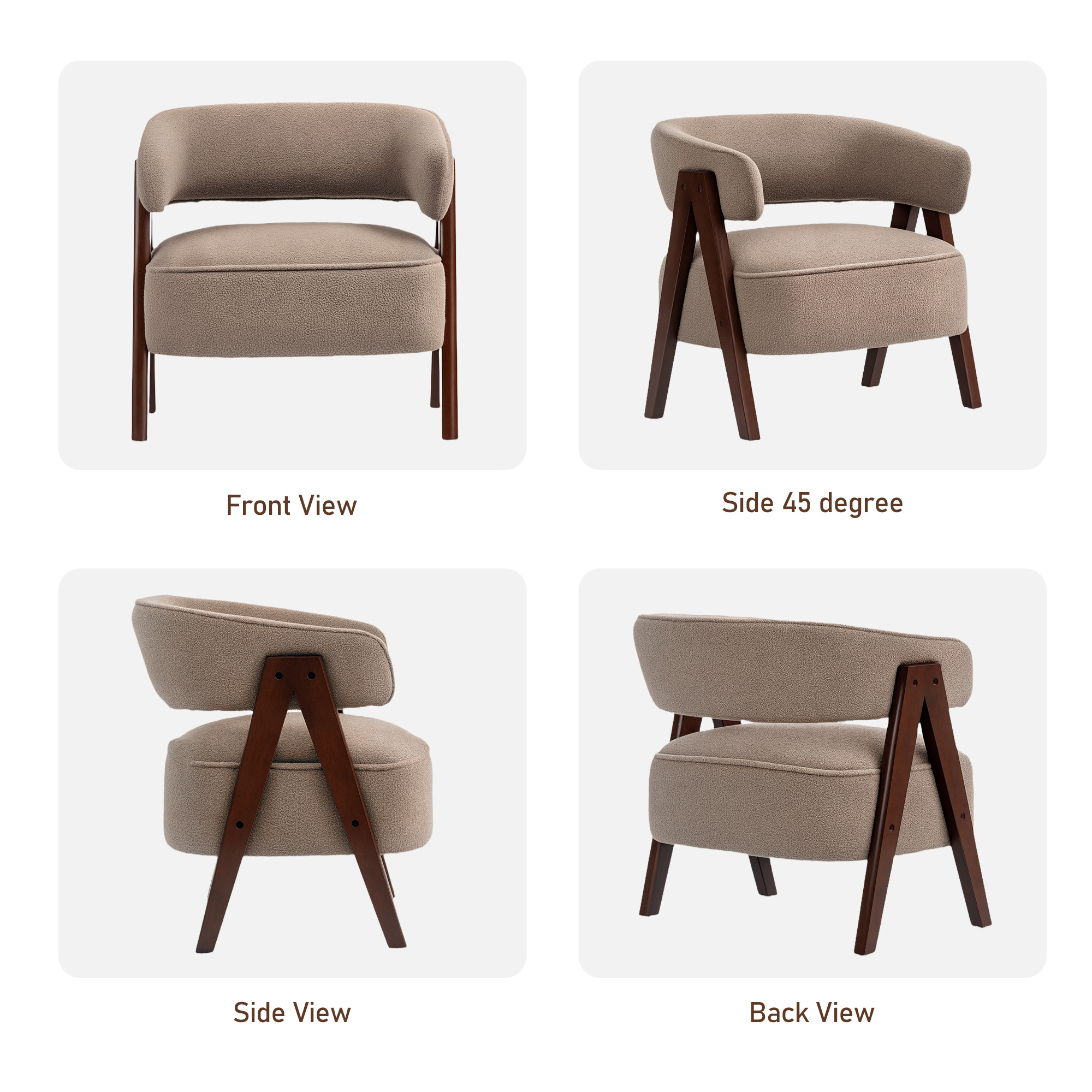 Sherpa Fleece Accent Chair, Upholstered Armchair with Solid Wood Legs and Steel Frame for Living Room, Light Brown - Image 5