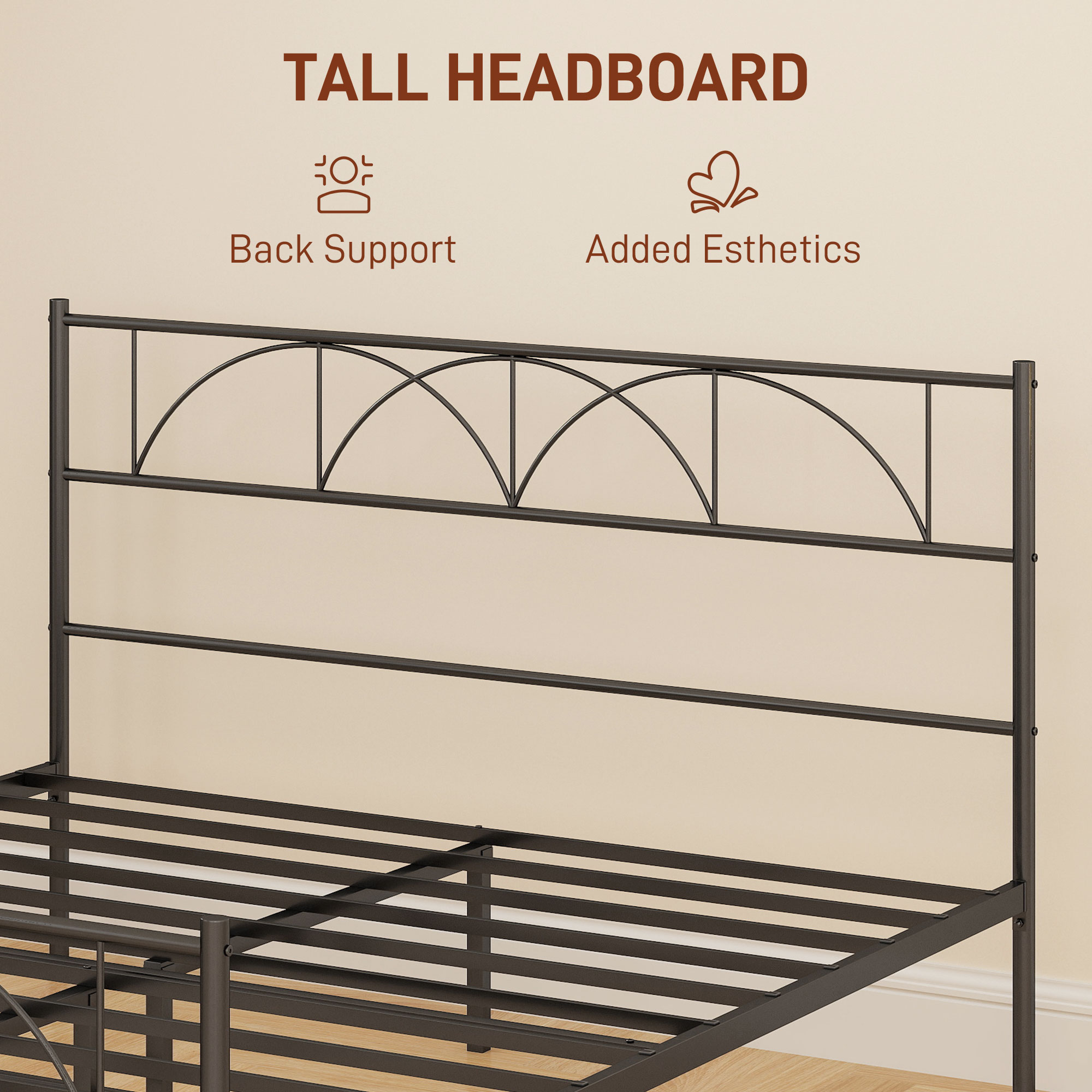 Metal Queen Platform Bed Frame with Headboard, Steel Slat Support, Underbed Storage, No Box Spring Needed, Easy Assembly - Image 2