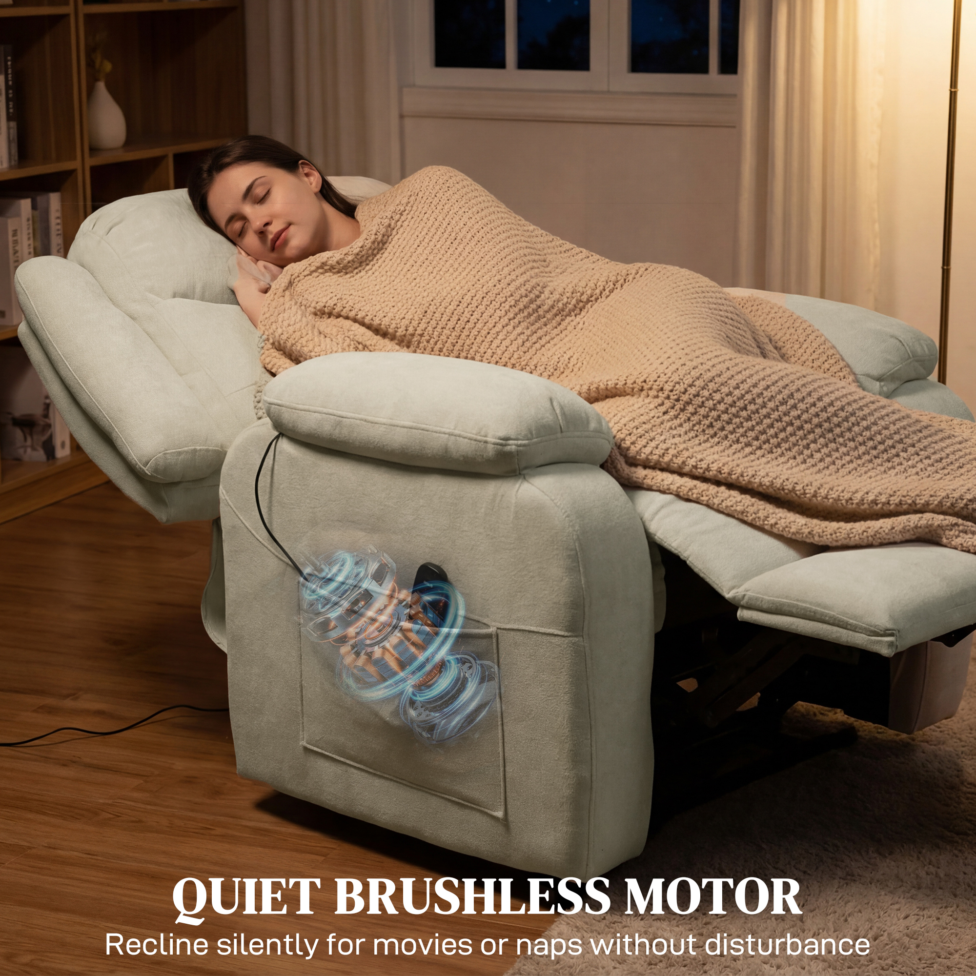Massage Recliner Chair, Power Recliner with Quiet Brushless Motor, Remote, Pockets, 2 Memory Positions, Beige - Image 4
