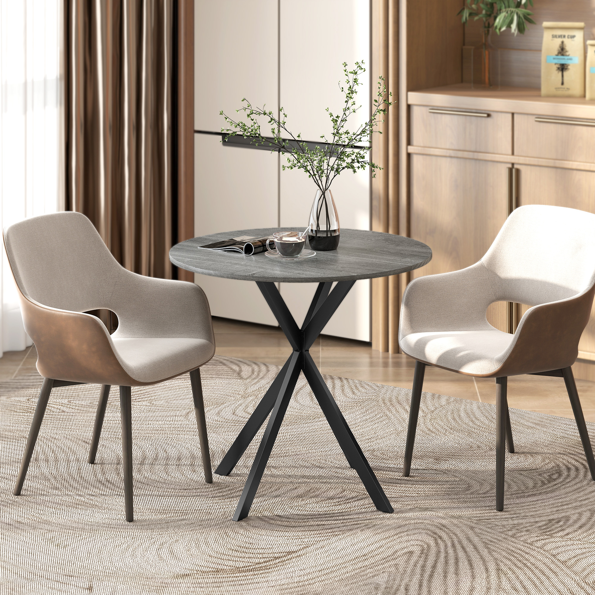 31.5" Industrial Round Dining Table - Distressed Grey - Image 6