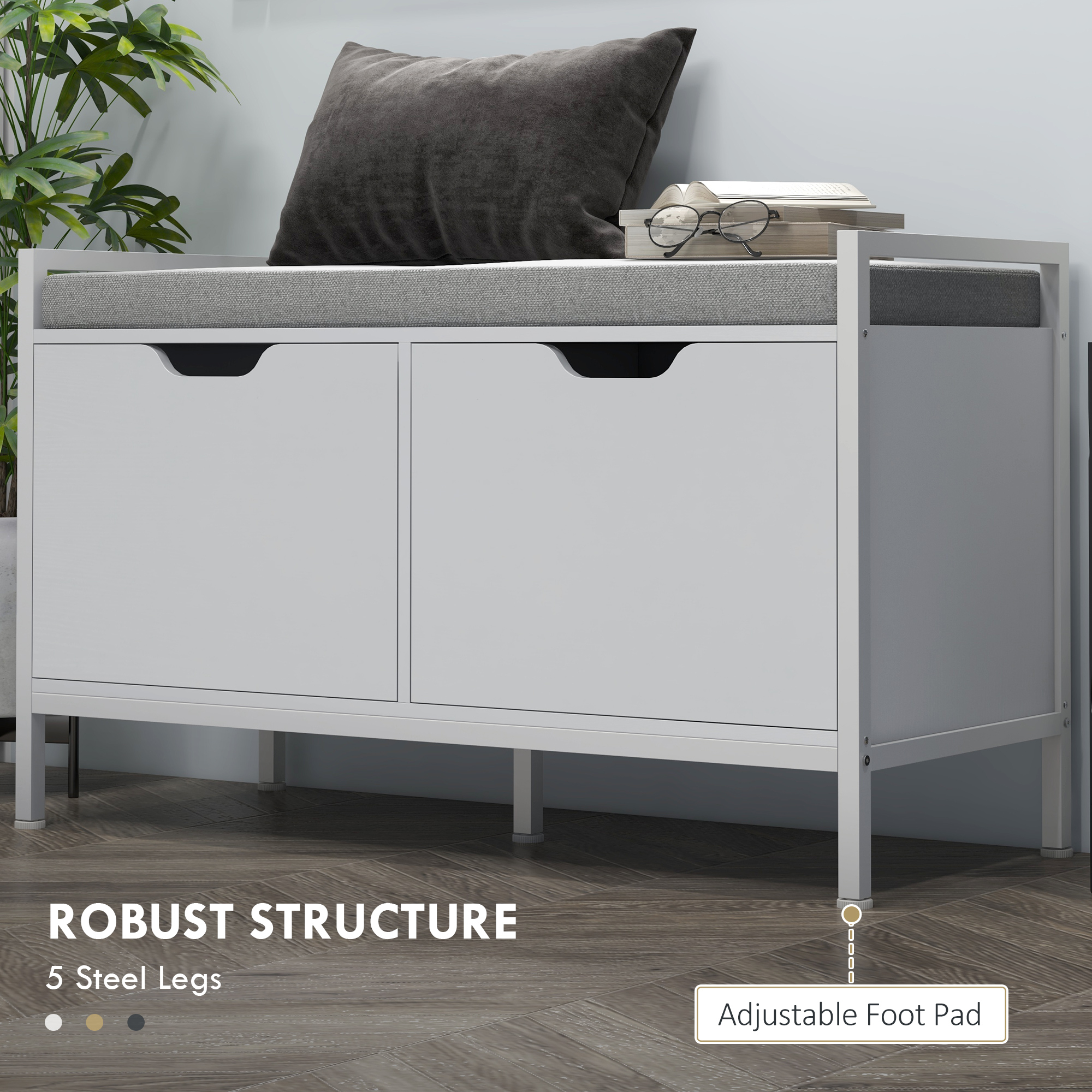 Shoe Storage Bench with Seat Cushion, Shoe Cabinet for Hallway, Entryway Bench, Supports 352lbs, White - Image 4