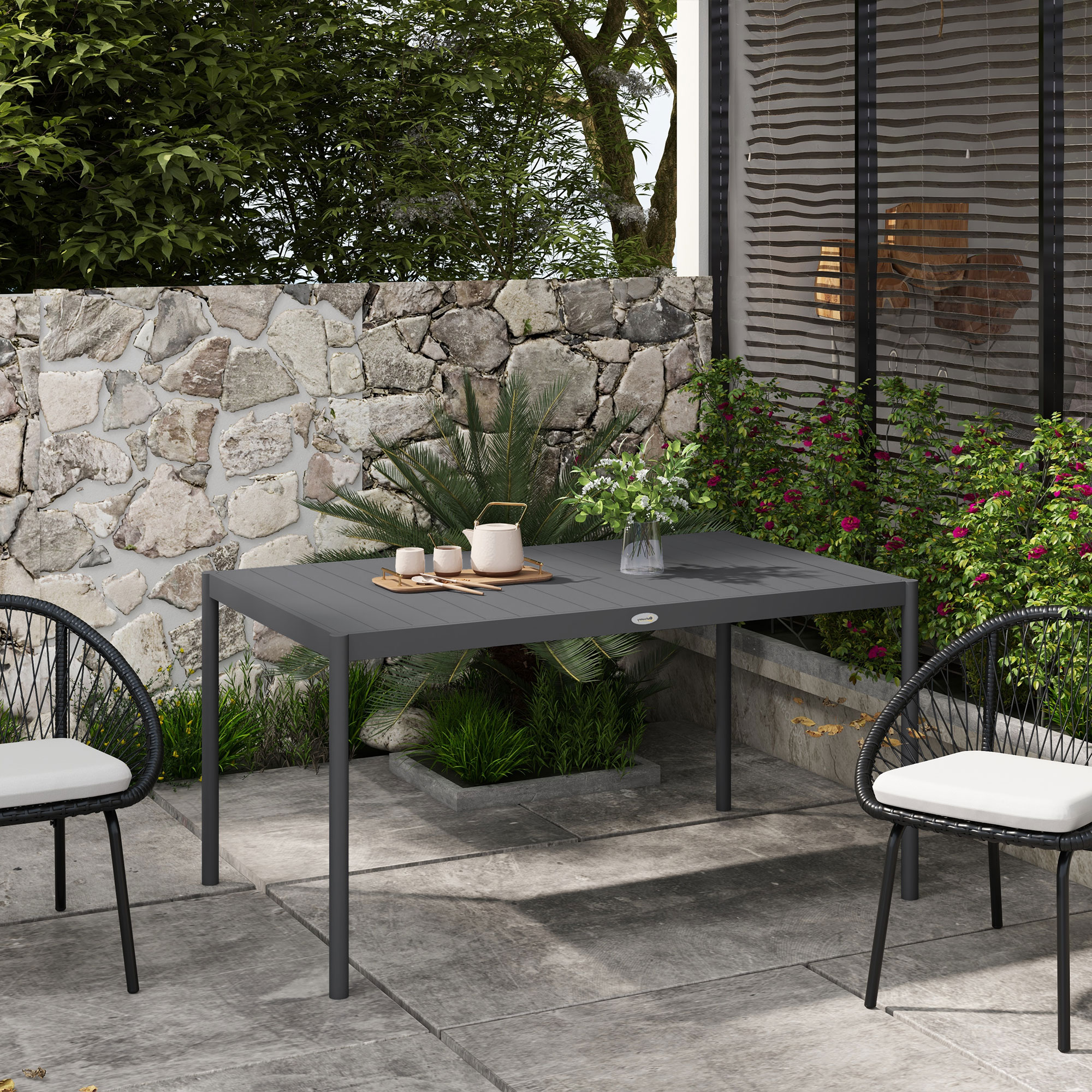 Outdoor Dining Table w/ Aluminium Frame, Garden Table, 57", Dark Grey - Image 6