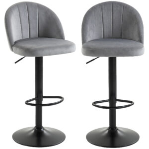 Bar Stools Set of 2, Swivel Counter Height Barstools with Footrest, Grey