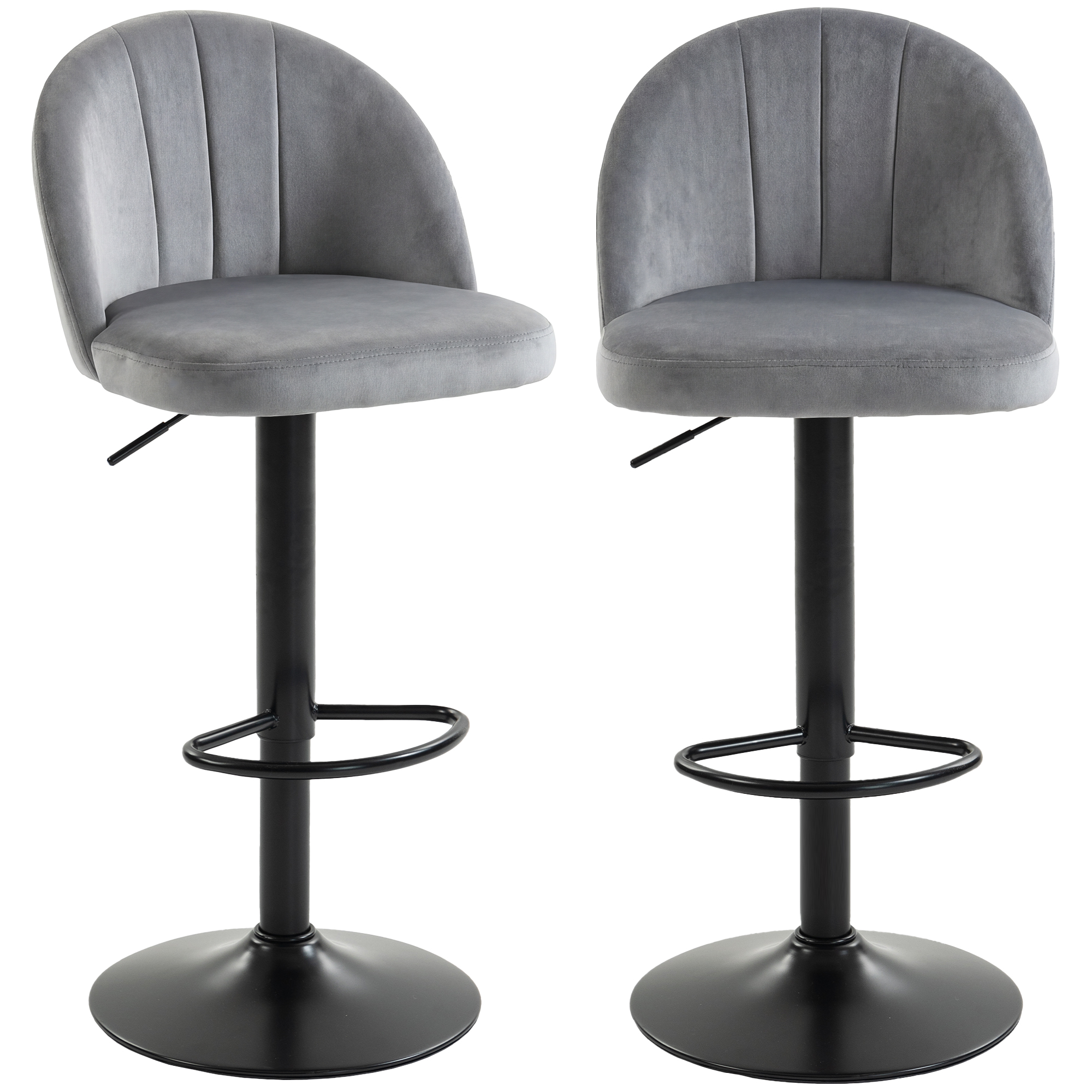 Bar Stools Set of 2, Swivel Counter Height Barstools with Footrest, Grey