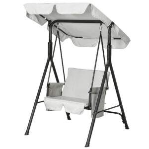 1-Seat Outdoor Porch Swing Patio Swing with Adjustable Canopy, Removable Seat and Back Cushion for Garden, Poolside