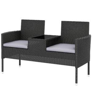 Patio Furniture w/ Mid-Table PE Rattan Loveseat w/ Cushion, Light Grey