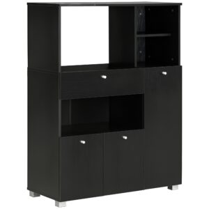 Compact Kitchen Pantry Buffet Server Hutch Storage Cabinet  with Microwave Oven Stand Drawer and Shelves, Black