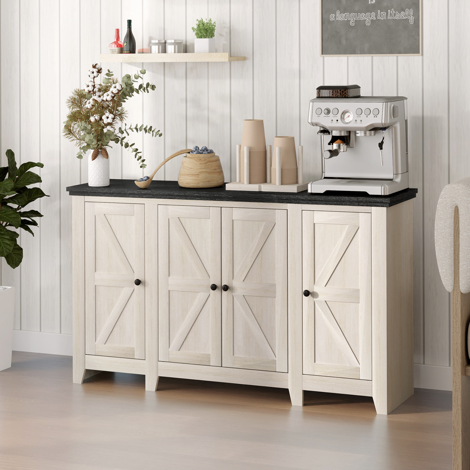 Rustic Sideboard, Buffet Cabinet with Adjustable Shelves for Living Room, Dining Room, Entryway, White Wood Grain - Image 6