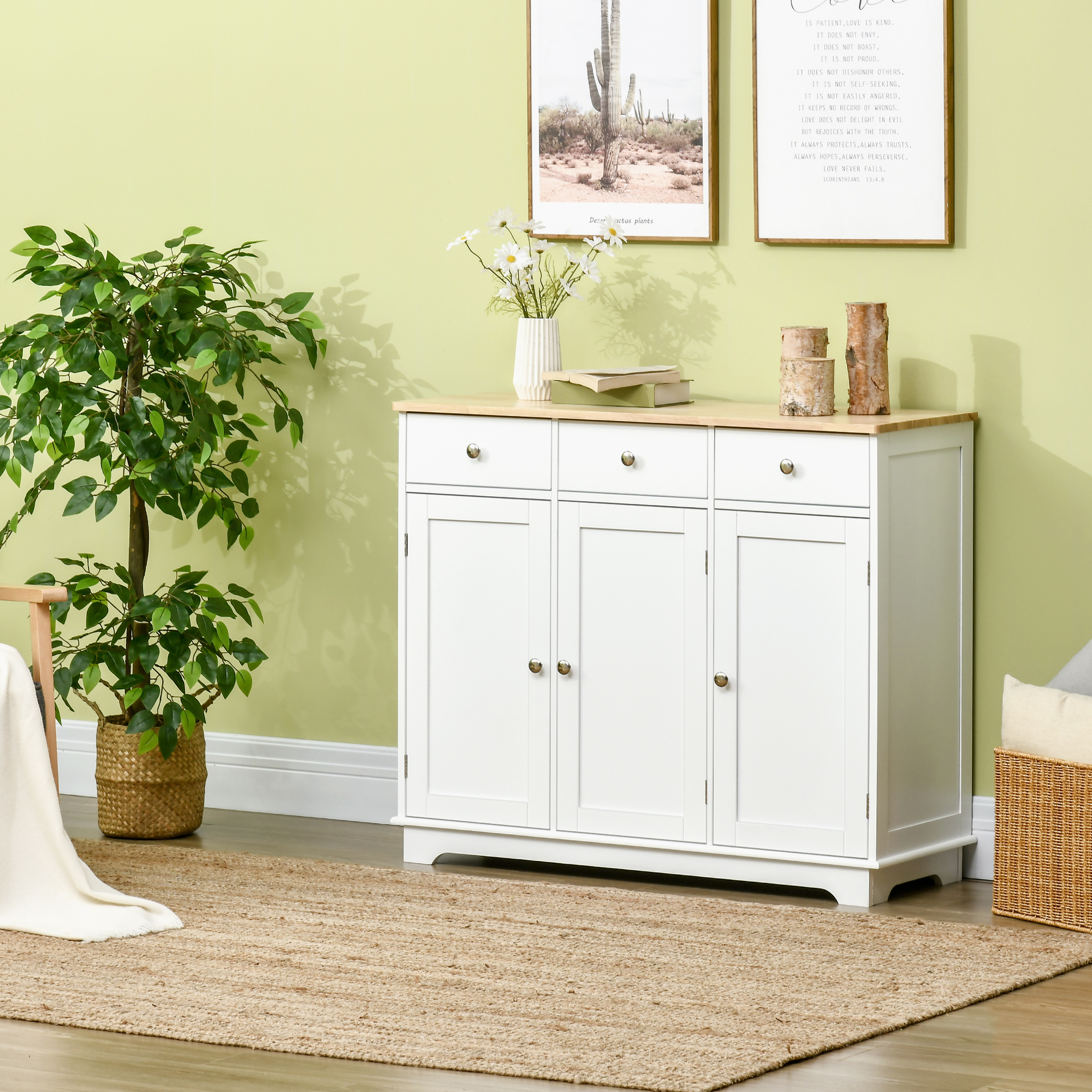 Modern Sideboard, Buffet Cabinet with Storage Cabinets, Drawers and Adjustable Shelves for Living Room, White - Image 6
