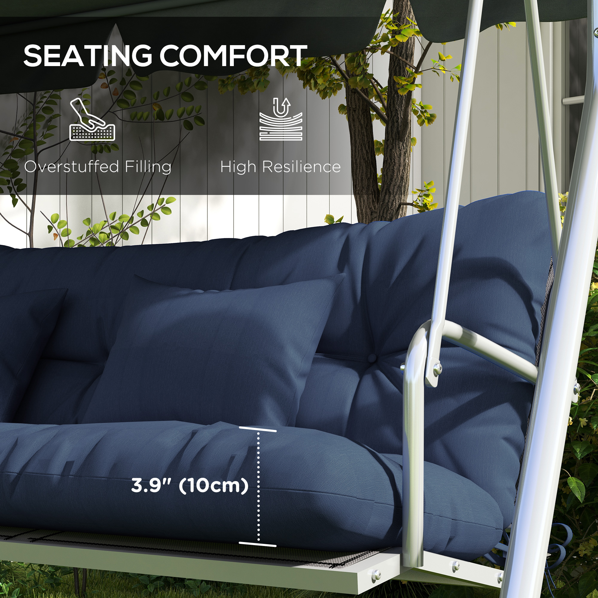 4-Piece Back and Seat Cushion Pillows Replacement and Pillows, Patio Chair Cushions Set with Ties, Navy Blue - Image 4